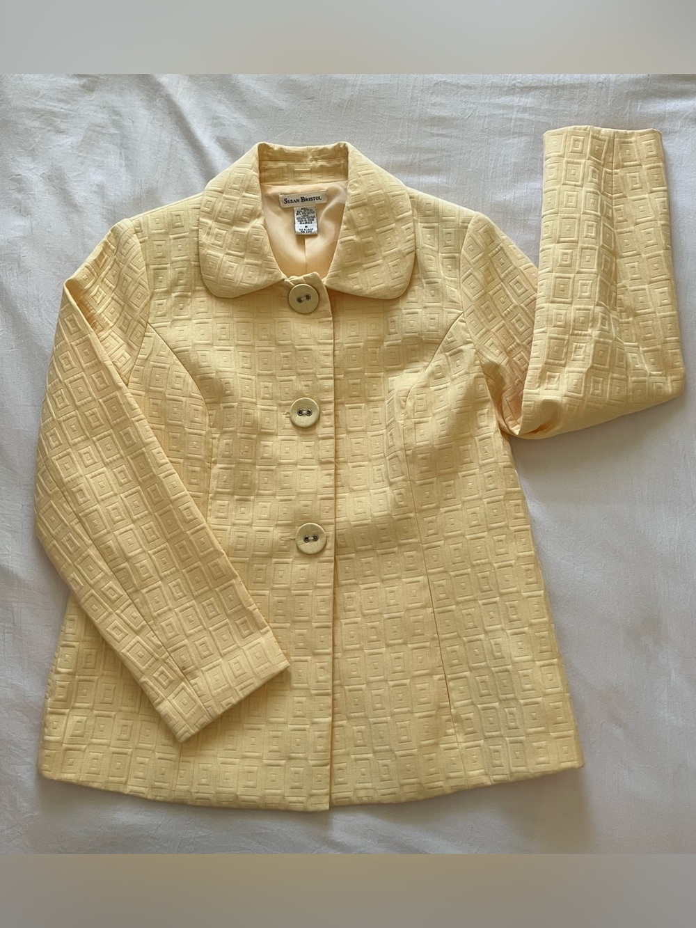 SUSAN BRISTOL Pale Yellow Textured Women's Coat Vintage Size M